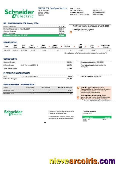 Yemen Schneider Electric business utility bill